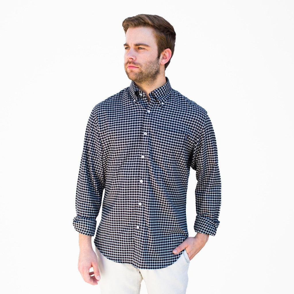 Block Island Flannel - Black & White Graph Check - Pelican Coast Clothing