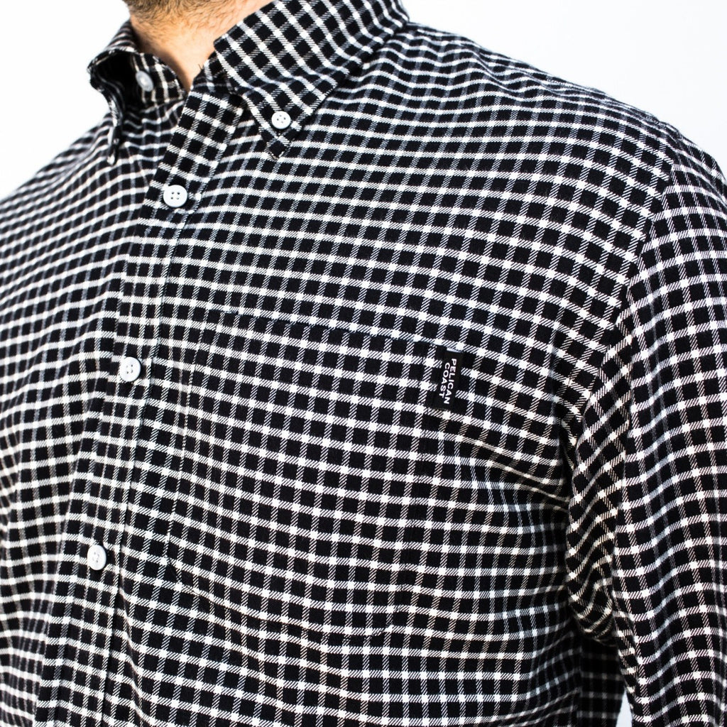 Block Island Flannel - Black & White Graph Check - Pelican Coast Clothing