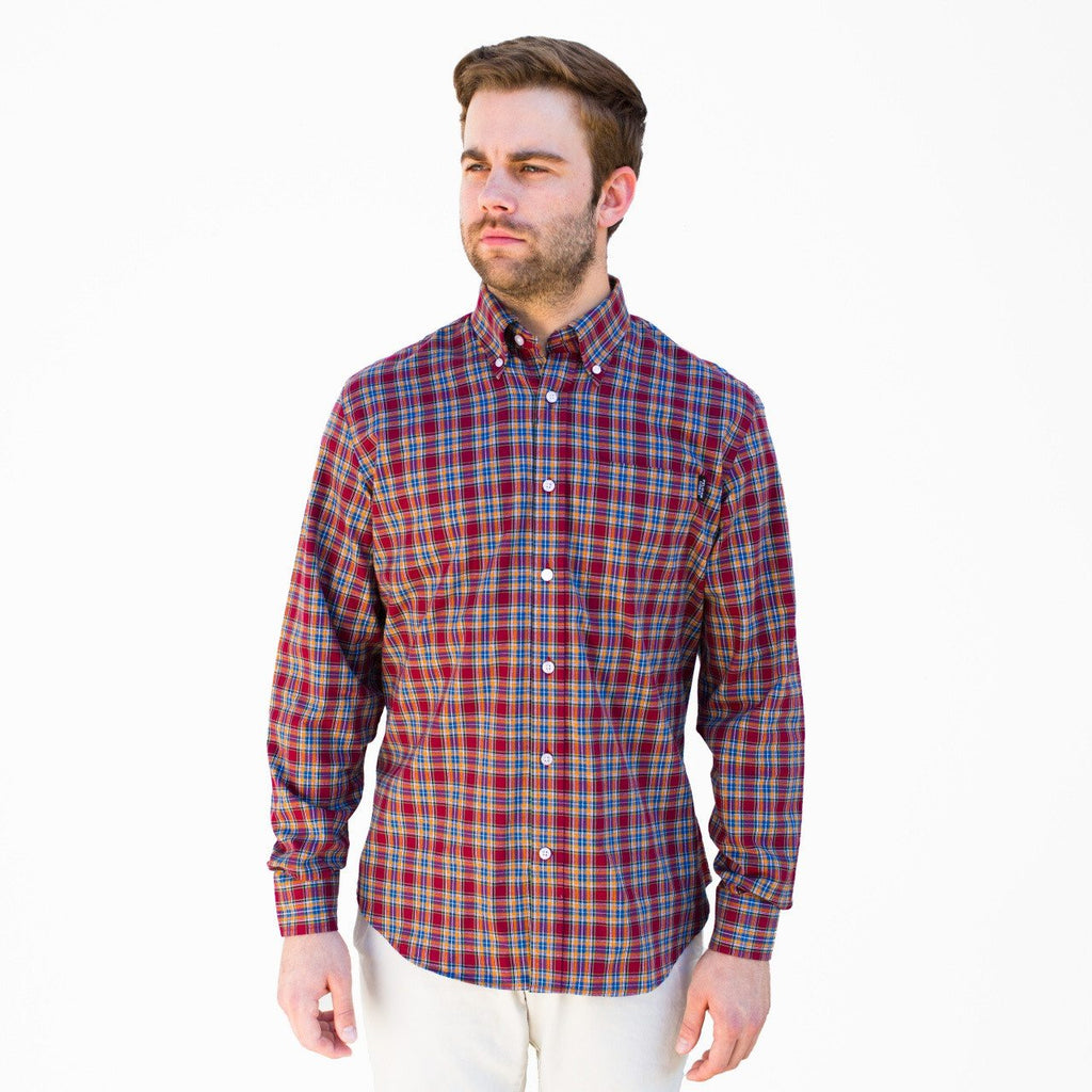 Block Island Flannel - Lightweight Burgandy Tartan - Pelican Coast Clothing