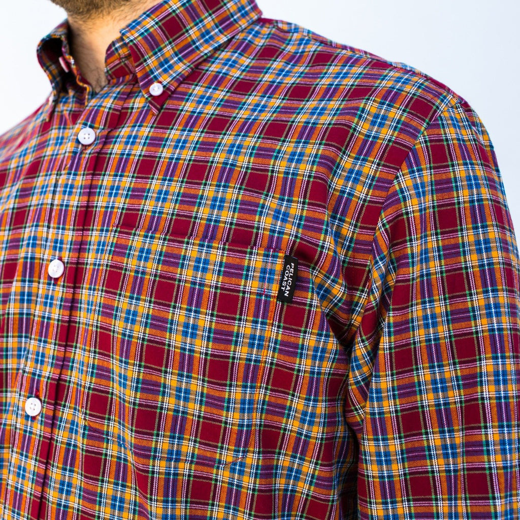 Block Island Flannel - Lightweight Burgandy Tartan - Pelican Coast Clothing