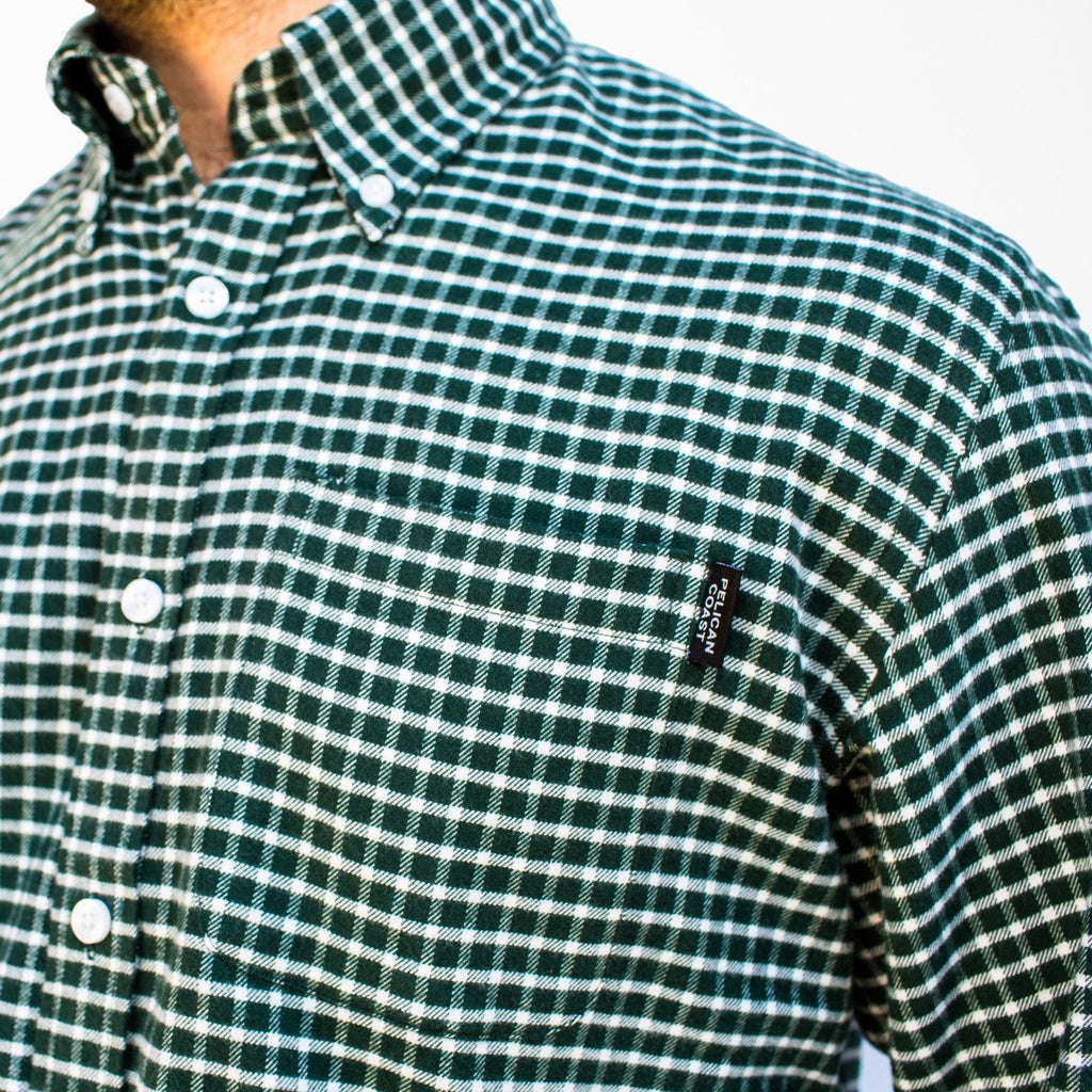 Block Island Flannel - Green & White Graph Check - Pelican Coast Clothing