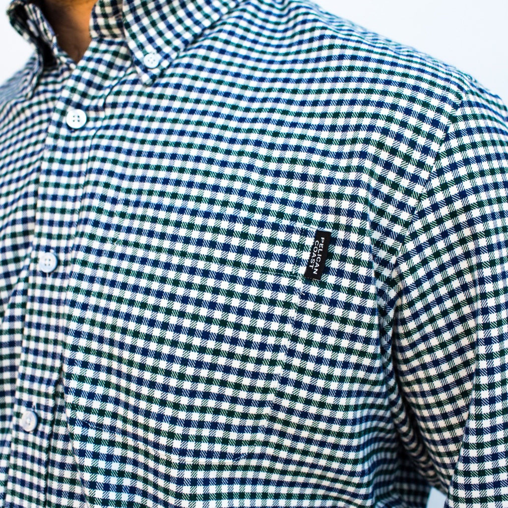 Block Island Flannel - Navy & Green Tattersall - Pelican Coast Clothing
