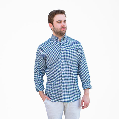 Block Island Flannel - Navy & Green Tattersall - Pelican Coast Clothing