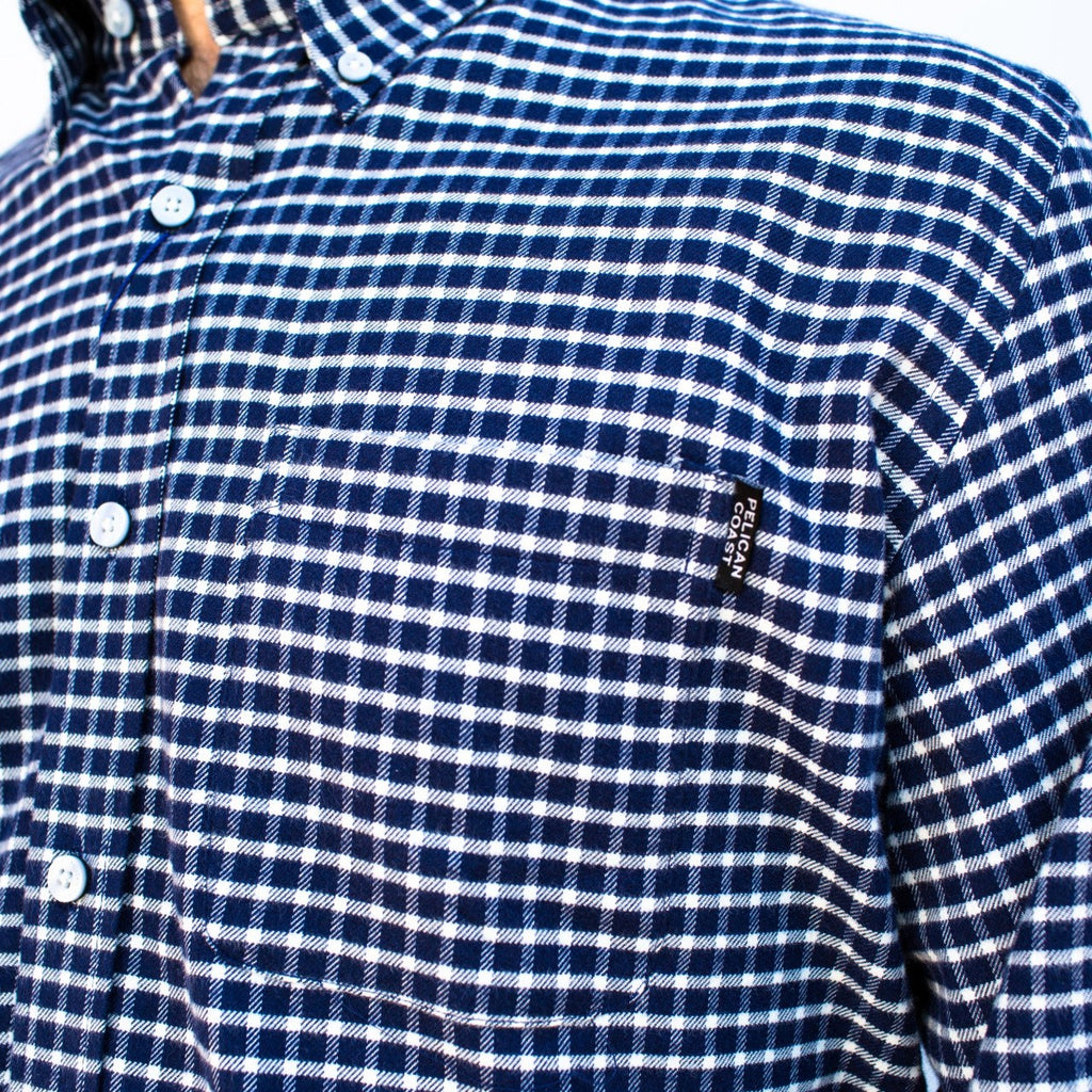 Block Island Flannel - Navy & White Graph Check - Pelican Coast Clothing