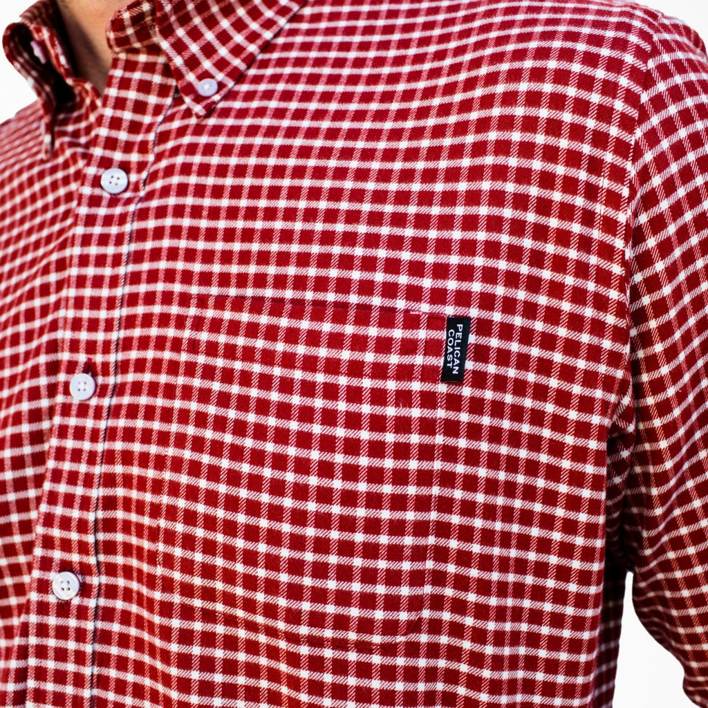 Block Island Flannel - Red & White Graph Check - Pelican Coast Clothing