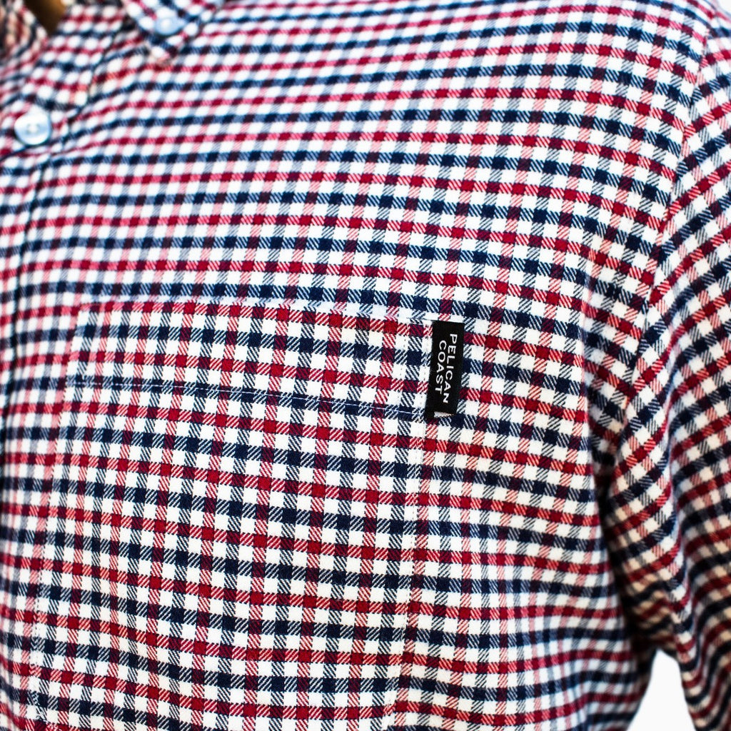 Block Island Flannel - Navy & Red Tattersall - Pelican Coast Clothing