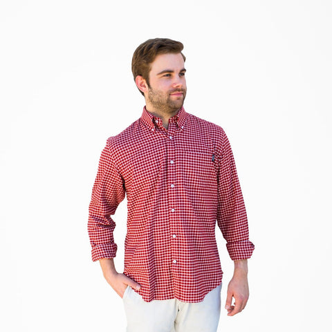 Block Island Flannel - Red & White Graph Check - Pelican Coast Clothing