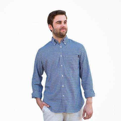 Block Island Flannel - Navy & Royal Tattersall - Pelican Coast Clothing