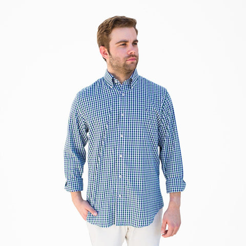 Navy and Green Check Buttondown Shirt - Pelican Coast Clothing