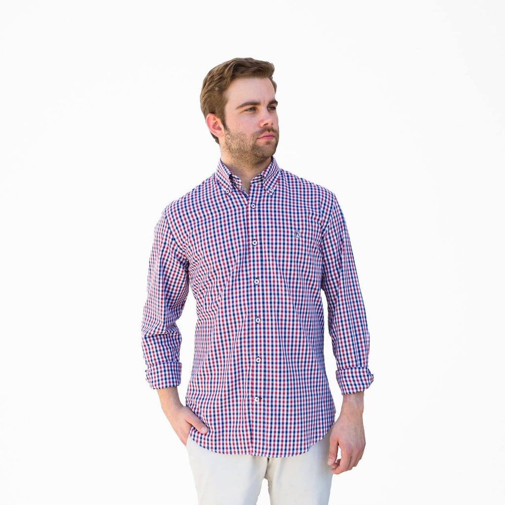 Navy and Red Check Buttowndown Shirt - Pelican Coast Clothing