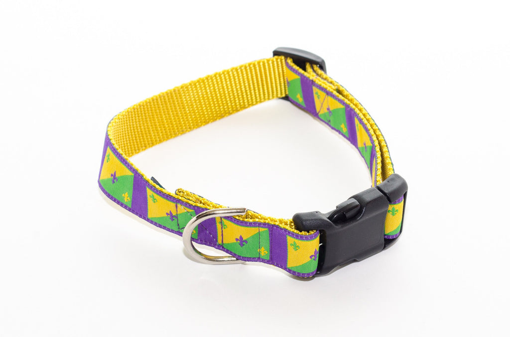 Mardi Gras Purple and Gold Flags Dog Collar 21" - Pelican Coast Clothing