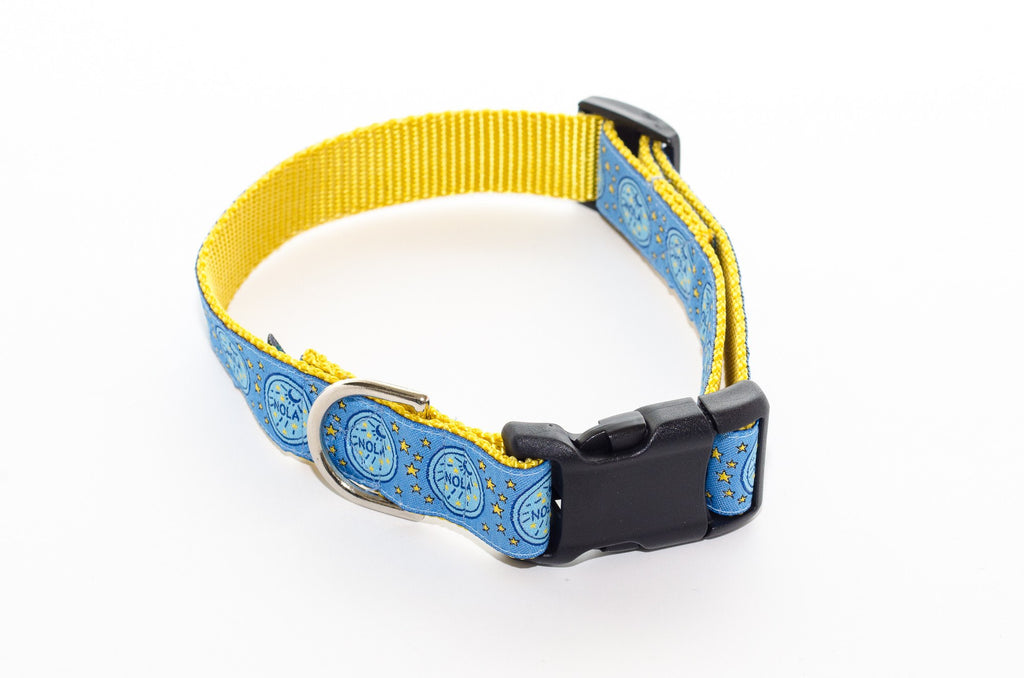 NOLA Sky Blue and Gold Water Meter Dog Collar 21" - Pelican Coast Clothing
