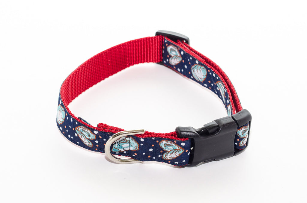 Half Shell Oyster Navy and Red Dog Collar 21" - Pelican Coast Clothing