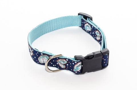 Half Shell Oyster Navy and Sky Blue Dog Collar 21" - Pelican Coast Clothing