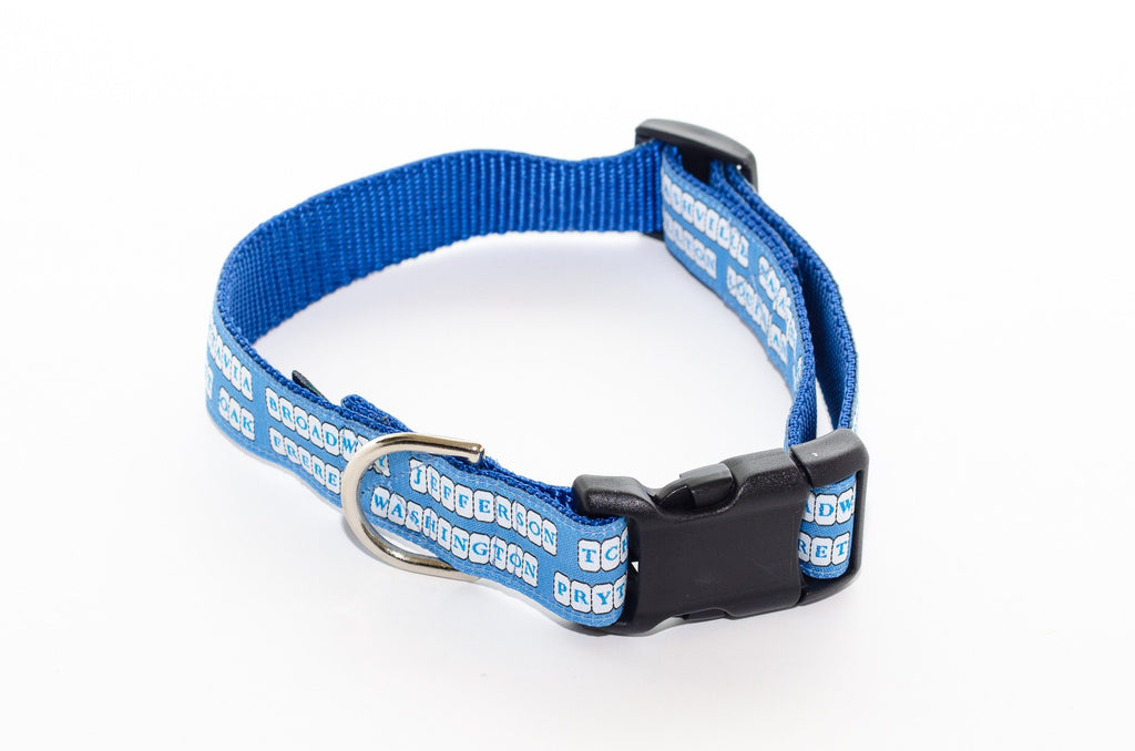 NOLA Street Tiles Sky Blue and Royal Blue Dog Collar 21" - Pelican Coast Clothing