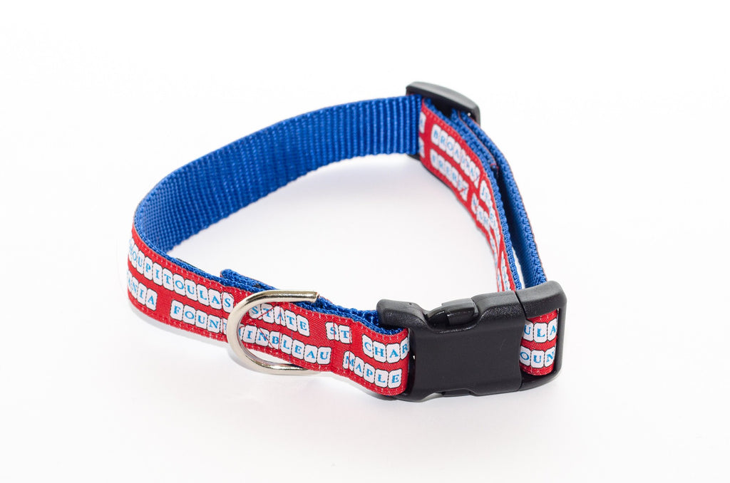 NOLA Street Tiles Red and Royal Blue Dog Collar 21" - Pelican Coast Clothing