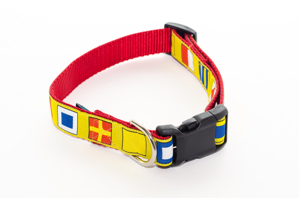 Nautical Flags Yellow and Red Dog Collar 21" - Pelican Coast Clothing
