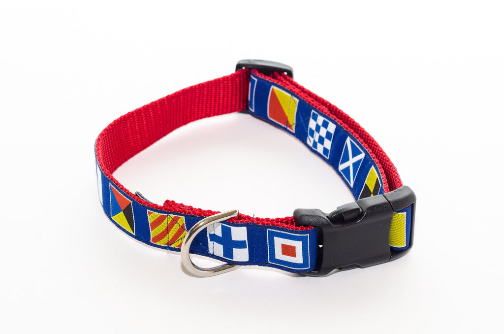 Nautical Flags Royal Blue and Red Dog Collar 21" - Pelican Coast Clothing