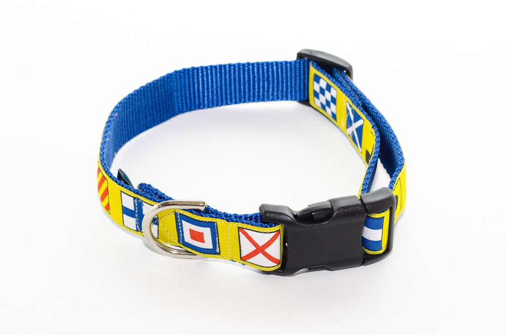 Nautical Flags Yellow and Royal Blue Dog Collar 21" - Pelican Coast Clothing