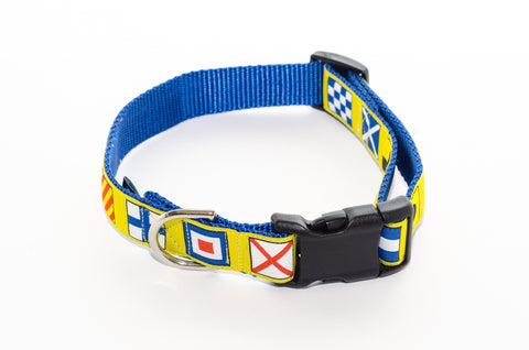 Nautical Flags Yellow and Royal Blue Dog Collar 21" - Pelican Coast Clothing