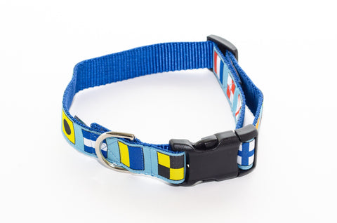 Nautical Flags Sky Blue and Royal Blue Dog Collar 21" - Pelican Coast Clothing