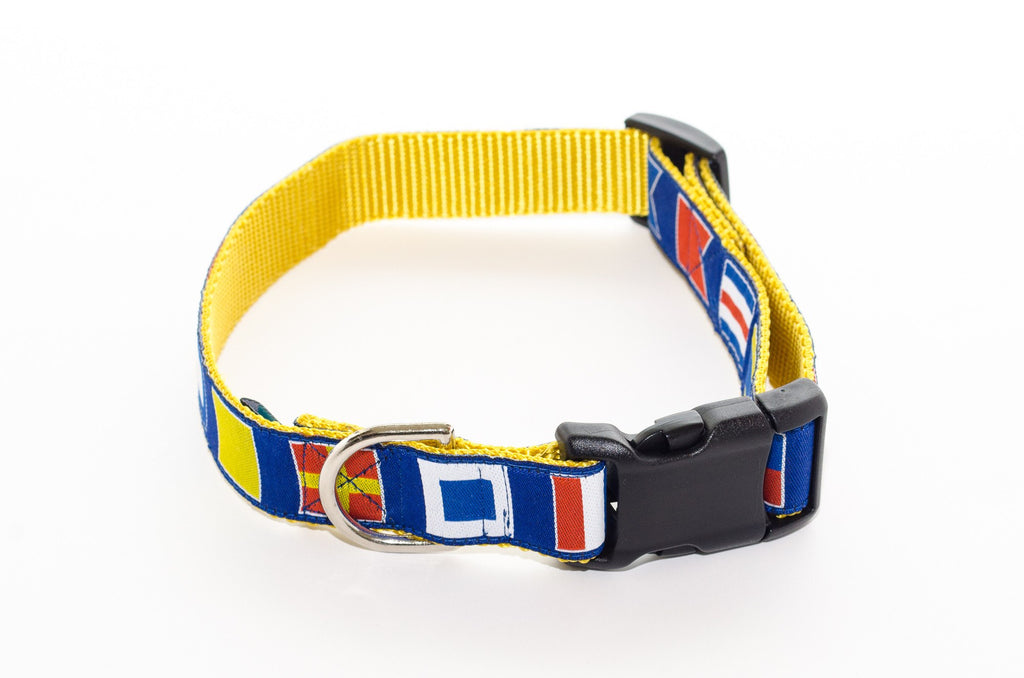 Nautical Flags Royal Blue and Yellow Dog Collar 21" - Pelican Coast Clothing