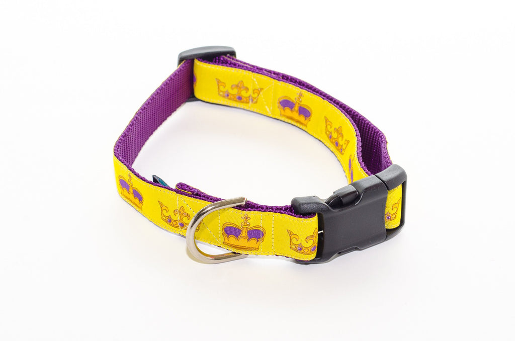 Mardi Gras Gold and Purple Crowns Dog Collar 21" - Pelican Coast Clothing