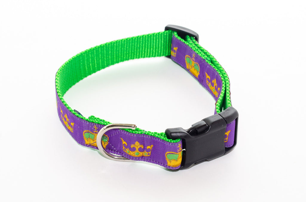 Mardi Gras Purple and Green Crowns Dog Collar 21" - Pelican Coast Clothing