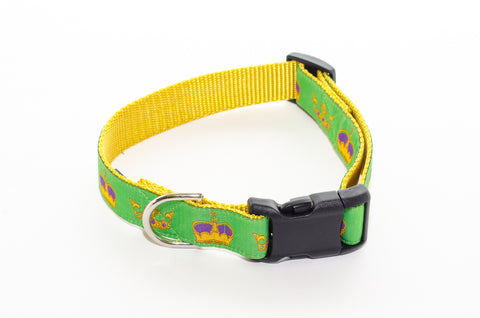 Mardi Gras Green and Gold Crowns Dog Collar 21" - Pelican Coast Clothing