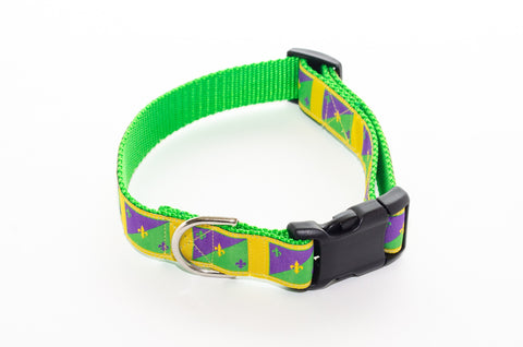 Mardi Gras Gold and Green Flags Dog Collar 21" - Pelican Coast Clothing