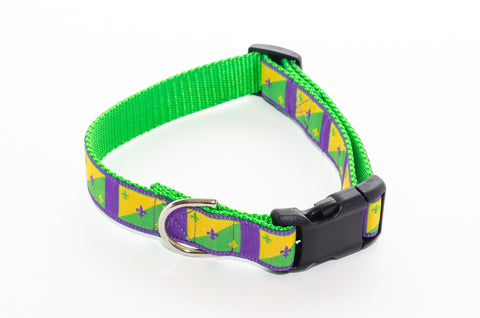 Mardi Gras Purple and Green Flags Dog Collar 21" - Pelican Coast Clothing