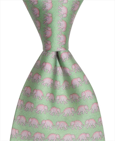 Elephant Tie - Green & Pink - Pelican Coast Clothing