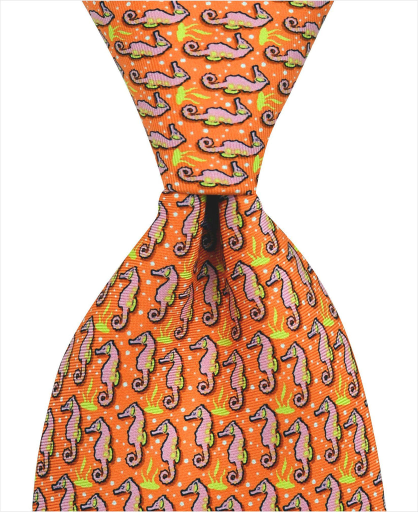 Seahorse Tie - Orange - Pelican Coast Clothing