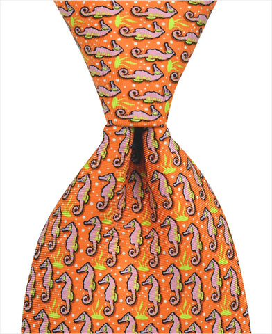 Seahorse Tie - Orange - Pelican Coast Clothing