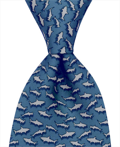 Sharks Tie - Blue - Pelican Coast Clothing